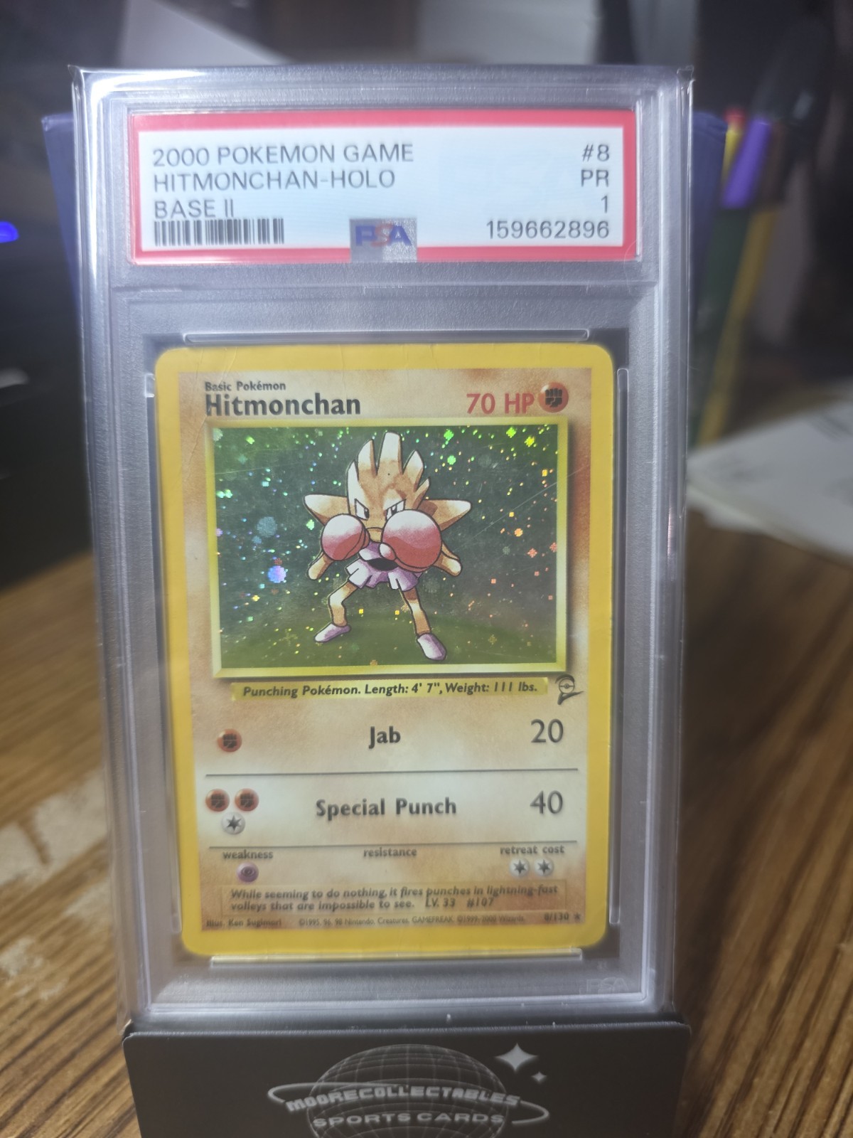 2000 POKEMON BASE SET 2 #8 HITMONCHAN HOLO PSA 1 RARE LOW POP