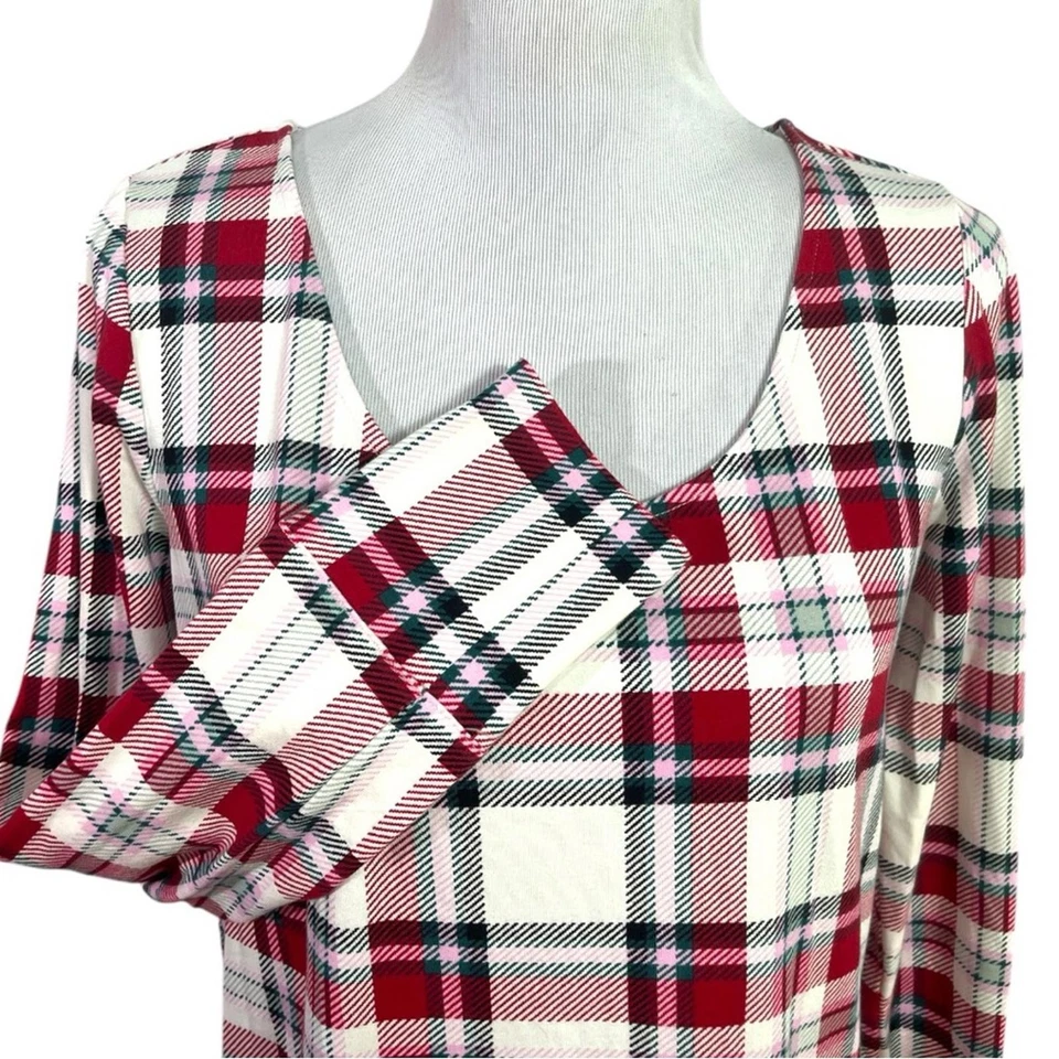 NWT Soma Long Sleeve SleepShirt in Restful Plaid Ivory Size Medium Cotton Modal - Image 2 of 4