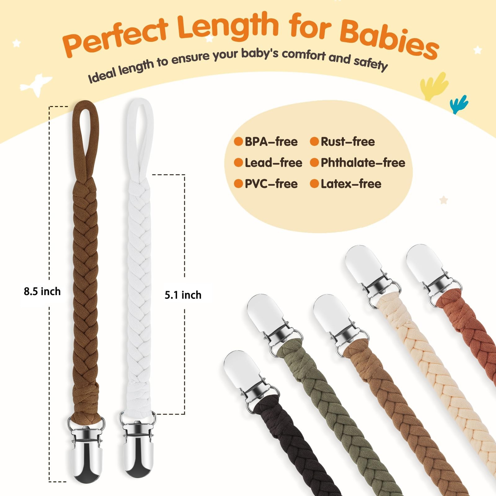 Baby Pacifier Clip, 7 Pack Baby Pacifier Holder Leash for Boys and Girls,100%...