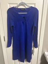 Nina Leonard Sweater Dress Women’s Deep Sapphire V-Neck Ribbed Size Large NWT *