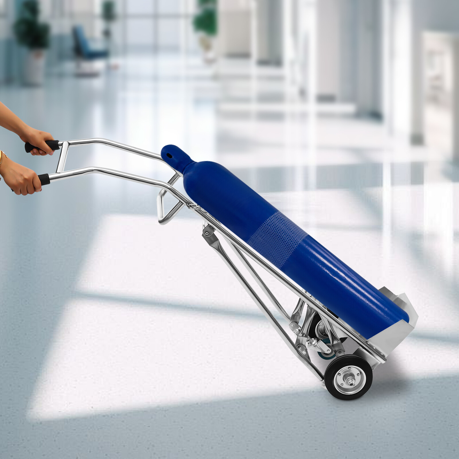 Oxygen Tank Cart Dolly Freestanding Oxygen Cylinder Cart Bottom Tray Trolley