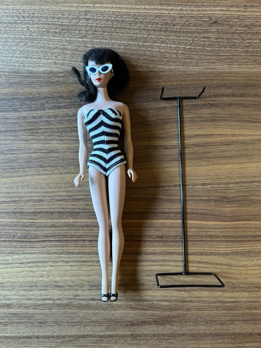 Vintage Barbie 850 Brunette Ponytail Doll #4 Zebra Suit Sunglasses