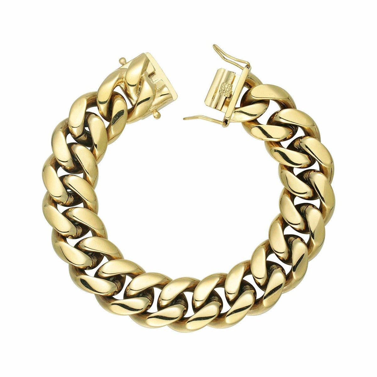 Men's Heavy Miami Cuban Link Chain Bracelet – 14K Gold Plated Stainless Steel – 7.5 Inch - View #3