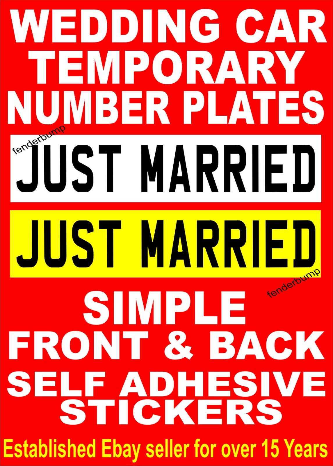 Front & Back 2x JUST MARRIED NOVELTY wedding car number plate stickers