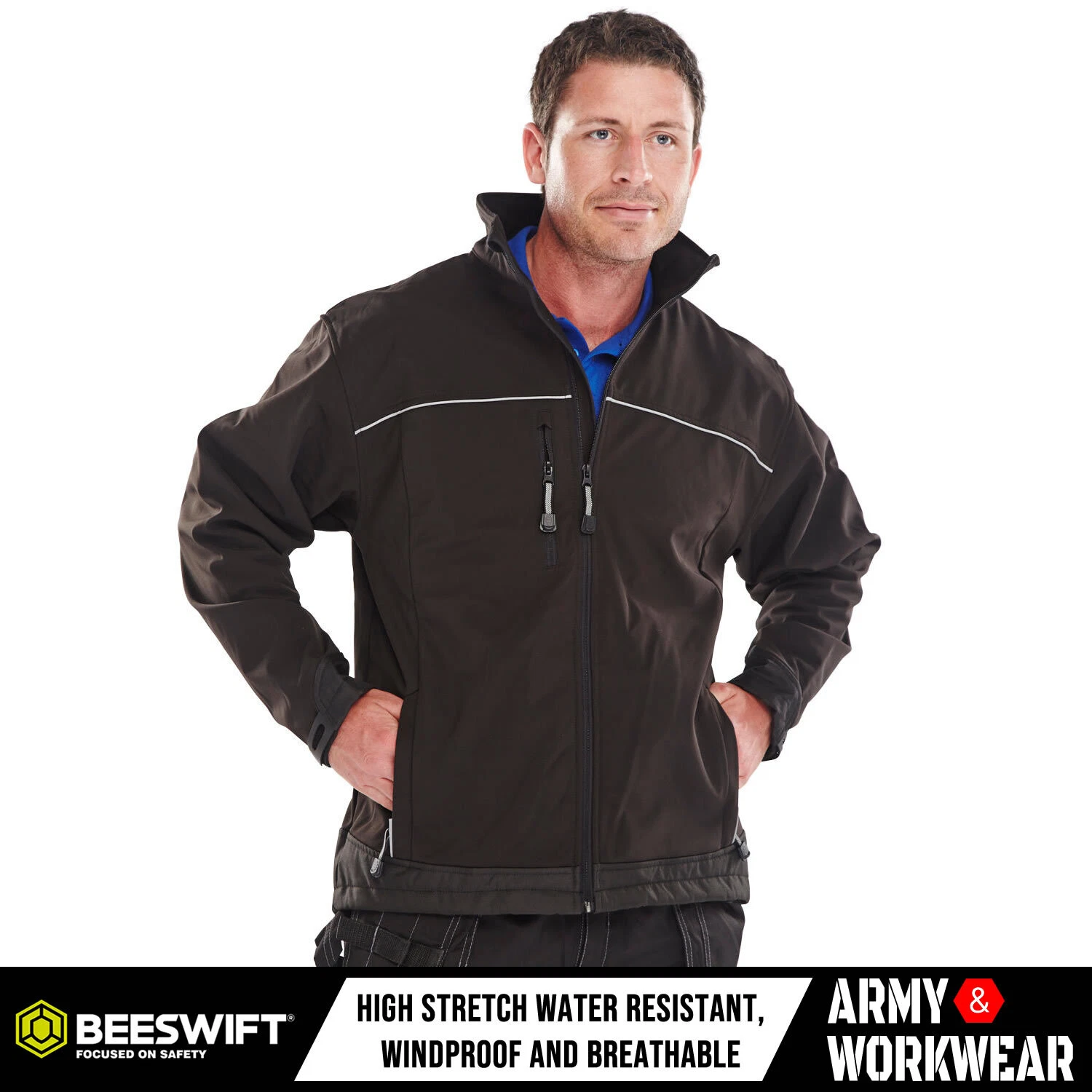 Soft Shell Click Jacket Mens Breathable Windproof Waterproof Work Coat Security