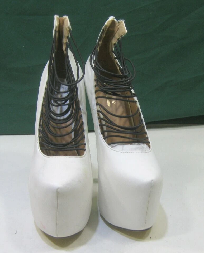 Zapato Sexy Blanco/Negro Elástico 6.5" Tacón de Agujero 2.5" Plataforma MUJERES Talla 5.5 Foto 2 de 4