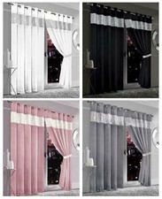 Image of Diamante Blackout Eyelet Curtains Black Out Ring Top Ready Made Curtain Pair 