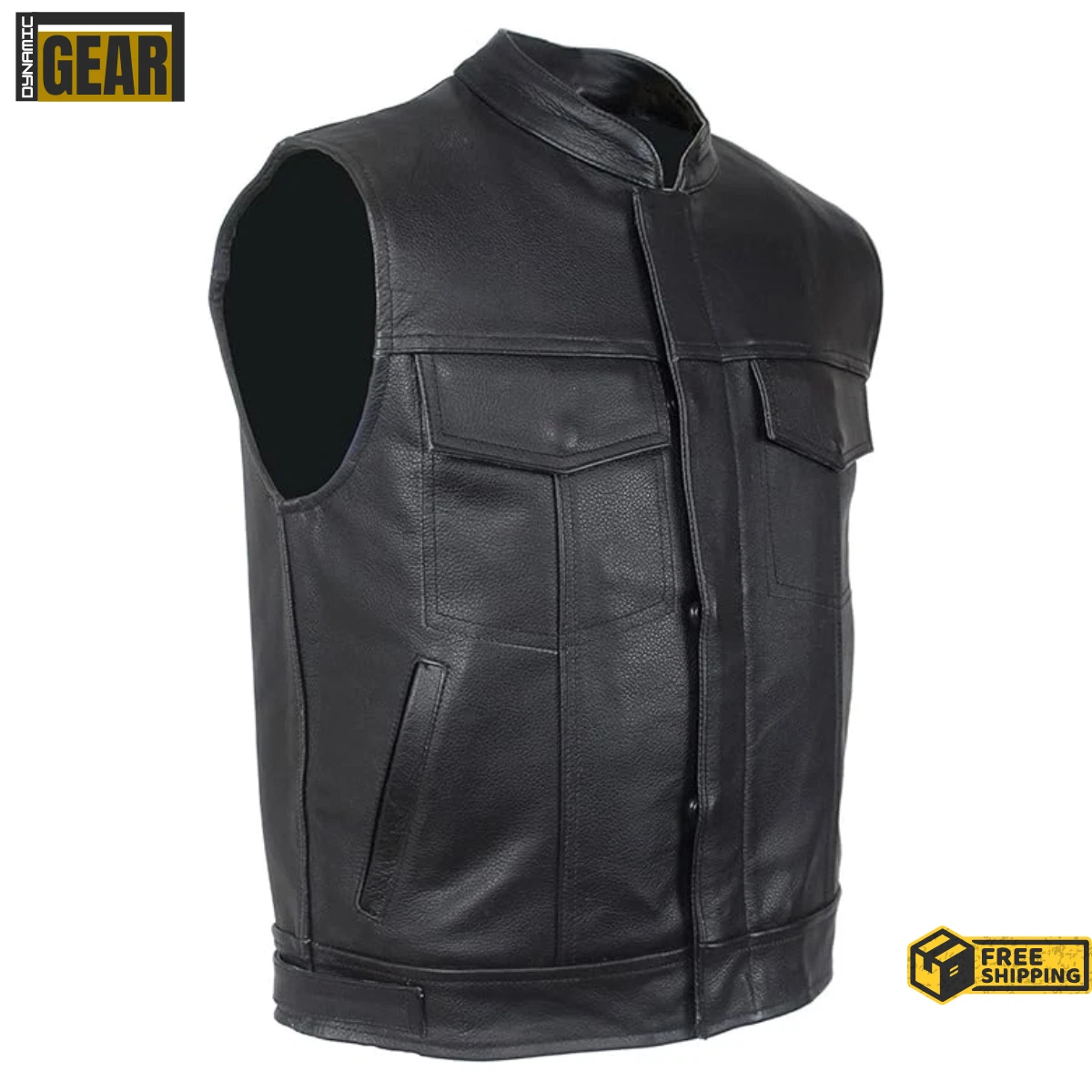 Men's Leather Vest Biker Leather Motorcycle Vest Black