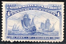 US Stamp Scott #233, 4c, Columbian Exposition, 1893, NG, MLH, VF, SCV$55.00