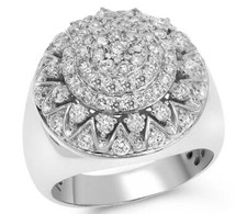 ESTATE LARGE 2.20CT ROUND DIAMOND 14KT WHITE GOLD 3D MULTI ROW CLUSTER MENS RING