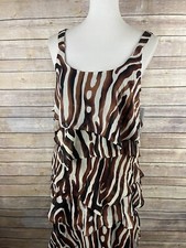 Robbie Bee Signature Small NWT Tiered Dress Animal Print Flowy Brown Beige Boho