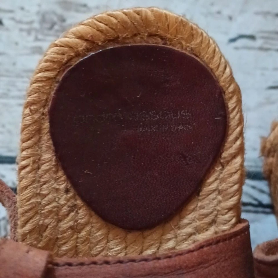 Andre Assous Brown Green Leather Floral Boho Espadrille Rope Wedge Heels 7 Foto 3 de 4