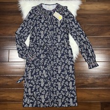Boden Women's Size US 8 / UK 12 Long Blue Leafy Sprig Smocked Jersey Dress