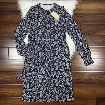 Boden Women's Size US 8 / UK 12 Long Blue Leafy Sprig Smocked Jersey Dress  | eBay