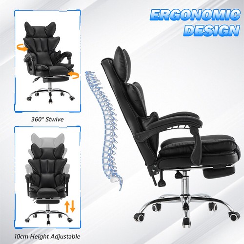 Racing Gaming Stuhl mit Arm, Kunstleder Gamer Recliner Home Office Schwarz - Bild 8 von 14
