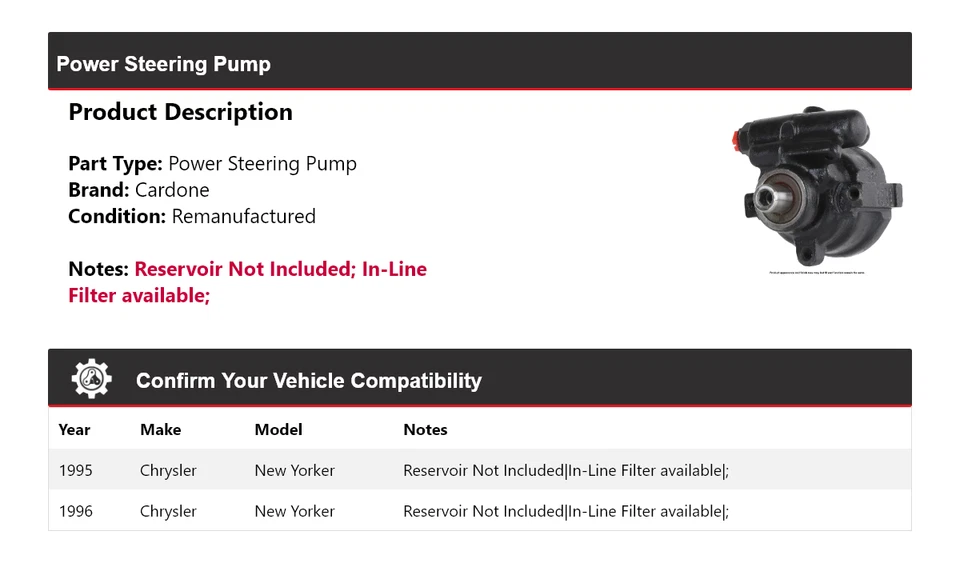 Bomba de dirección asistida Cardone para Chrysler New Yorker 1995-1996 Foto 2 de 4
