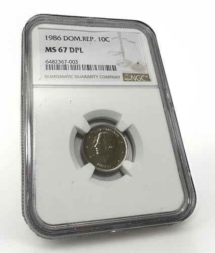 1986 "DPL" DOMINICAN REPUBLIC 10 CENTS. NGC MS 67 DPL. HARD TO FIND GEM.