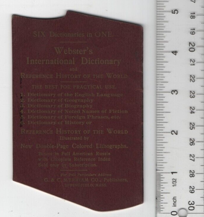 Webster's International Dictionary Victorian Trade Card 1880s 3"x6" VTC ...