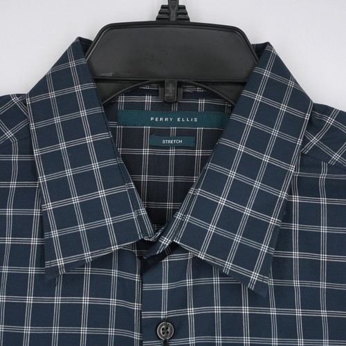 Perry Ellis Men's Long-Sleeve Shirt L Large Blue White Check Stretch NWT $79.50 - Picture 2 of 9