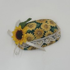 Vintage Sunflower Pincushion Decorative Pincushion with Lace and Ribbon Accent