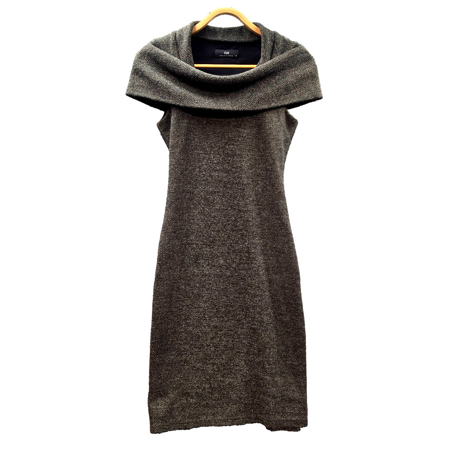 Cue Dress Vintage Womens A-line Size 6 Brown Beige Knit Short Sleeve Shawl