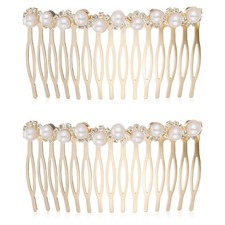 2 PCS Pearl Hair Comb for Women Decorative, Gold Pearl Hair Combs with Rhines...