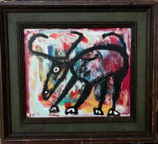 Painting of Bull in Mexican Folk, Outsider, Raw, Self-Taught, Art style.