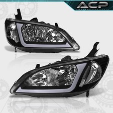 For 04-05 Honda Civic Em2 Replacement Sequential Led Drl Head Lights Lamps Black