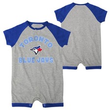 Infant  Heather Gray Toronto Blue Jays Extra Base Hit Raglan Full-Snap Romper