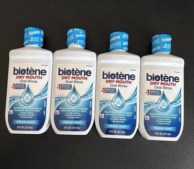 4x Biotene 8 oz. Dry Mouth Oral Rinses Fresh Mint Freshens Breath Exp 2027/09+