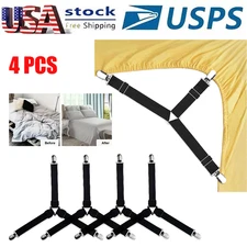 4x Bed Sheet Fastener Adjustable Elastic Suspenders Straps Covers Clips Gripper