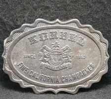 XA07111 COOL VINTAGE 1974 **KORBEL** FINE CALIFORNIA CHAMPAGNES MENS BELT BUCKLE
