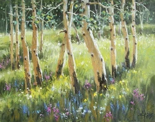 TOM HAAS painting 'Sunny Spot' oil 11"x14" Colorado forest flowers summer spring