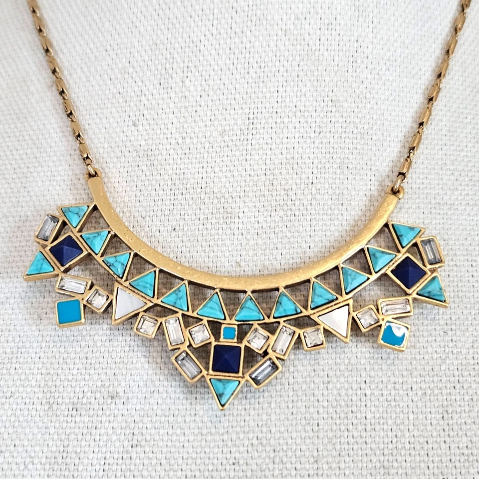 Collar llamativo de azulejos de piedra azul cadena tono dorado Stella & Dot Foto 2 de 4