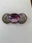 Vintage Silver Tone Metal Brooch Pin with Purple Stone Costume Jewelry