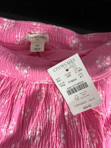 J Crew Crewcuts Girls Sz 6-7 Tiered Smocked Cotton Skirt Pink & White Floral NWT - Picture 2 of 2