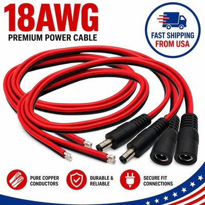 DC Power Pigtail Wire Connector 5.5x2.1mm Male + Female 18AWG for CCTV LED 12V