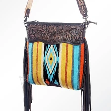 AD American Darling Cross Body Hand Tooled Saddle Blanket Genuine Leather