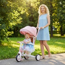 7 in 1 Tricycle Stroller, Kids Tricycle with Adjustable Push Handle, Pink