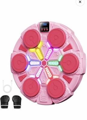 Boxing Strike Pad with Bluetooth, Rhythm Lights, Gloves, Adjustable Height, Pink