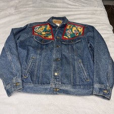 VTG 90s Lee Riders Jean Jacket With Unique Designs Mens Size M Made In USA