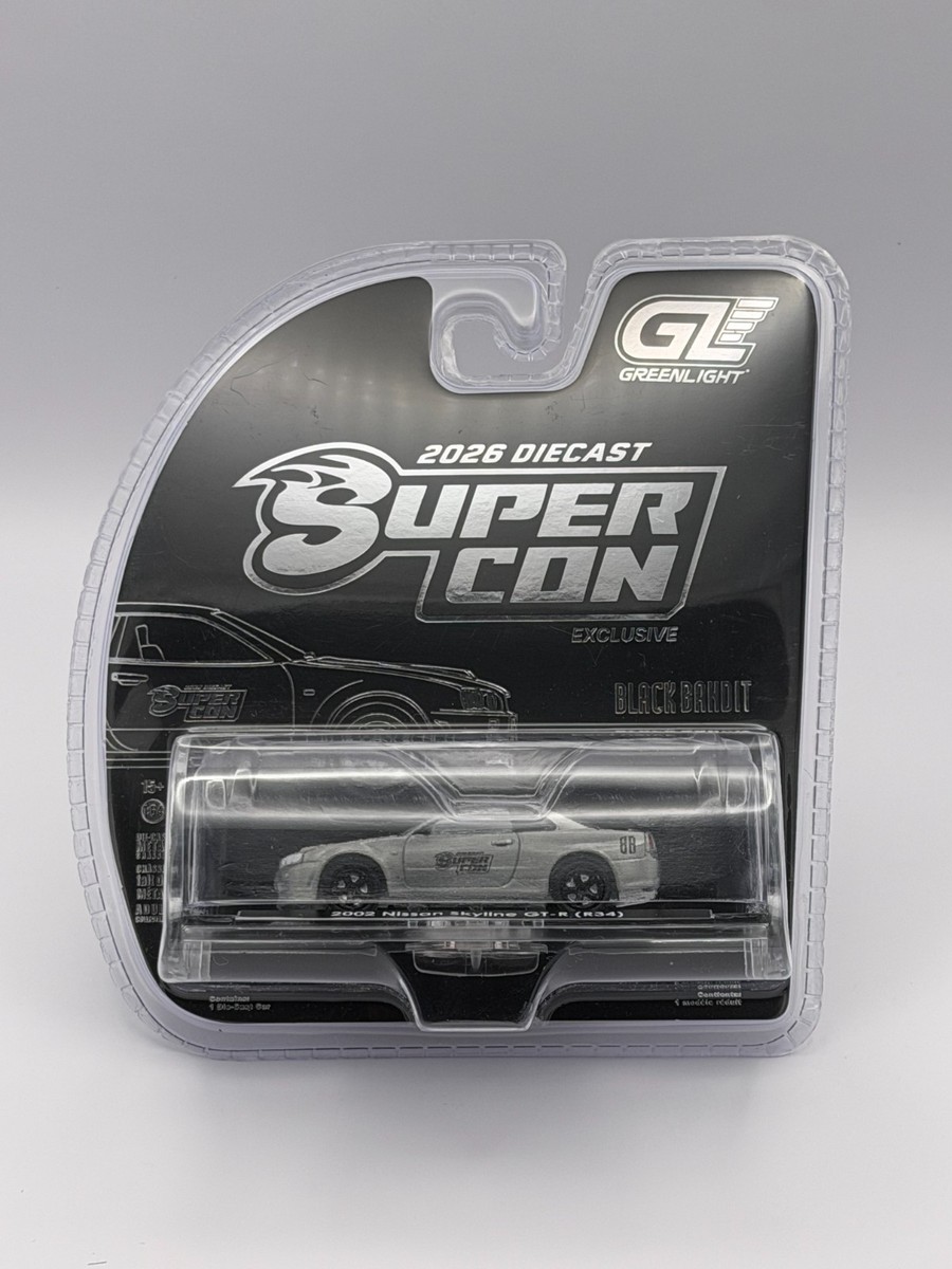 ミニカー Hotwheels 2026 skyline 34GTR RAW Greenlight 2026 Supercon 2002 Nissan Skyline GT-R (R34) Raw Chase