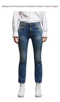 R13 Kick Fit Women Jeans 26 Kelly Stretch Washed Faded Cropped Ankle RRP699 -