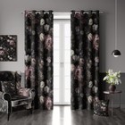 100% Blackout Curtains 2 Panels Set Black Pink Floral Rose Black Out Curtain ...