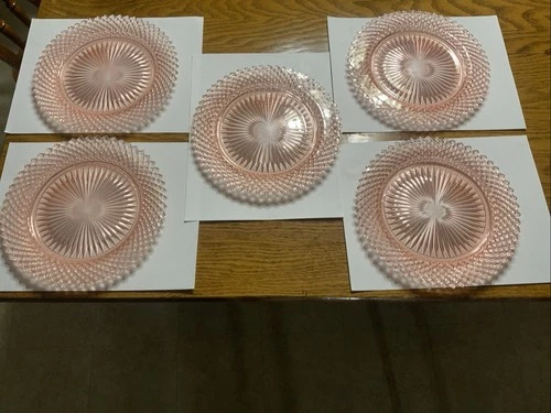Vintage Pink Depression Glass  Plate 8.5 Inches Miss America Pattern Total Of 5