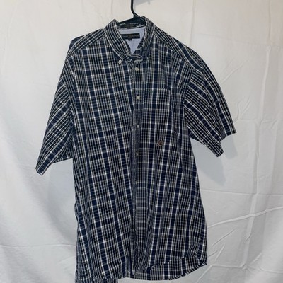 Tommy Hilfiger Golf Crest Logo Mens M Navy Blue Grid Check Short Sleeve Shirt