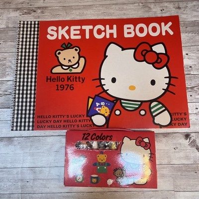 Rare Vtg Hello Kitty 1976 1988 Sketch Book Sanrio Unused w/Crayons Made in Japan
