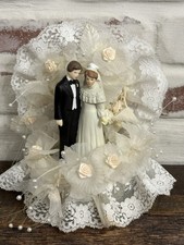Vintage 1960's MCM Ceramic Bride  Groom Wedding Cake Topper Retro Dessert Decor