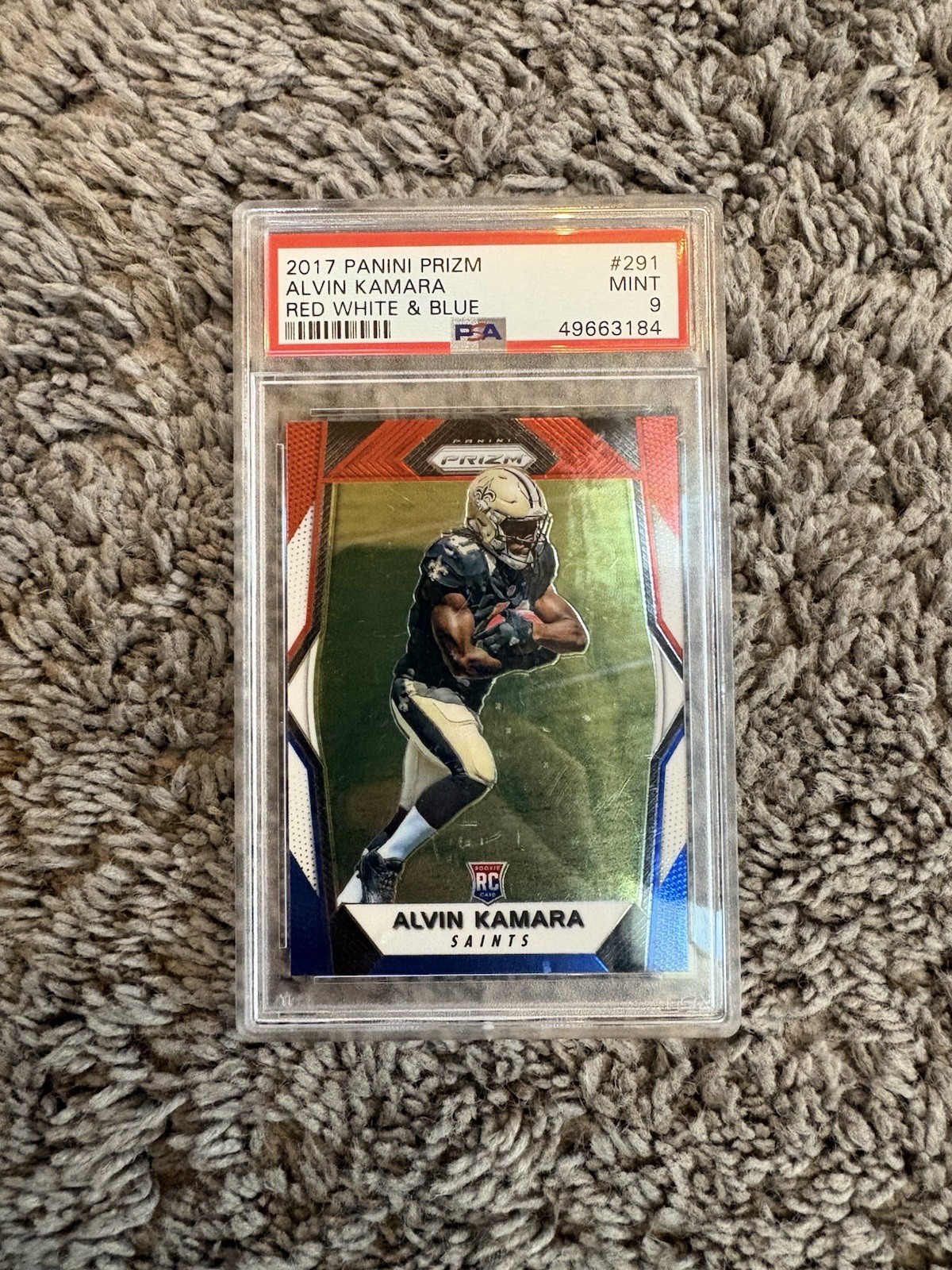 2017 Panini Prizm Rookies Alvin Kamara #291 Red White Blue Prizm (RC) PSA 9
