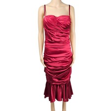 Dolce & Gabbana Womens Red Silk Satin Ruched Midi Dress Size 42